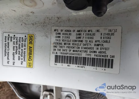 2012 Acura Tl 3.5 из США, поврежденный, VIN 19UUA8F50CA035900